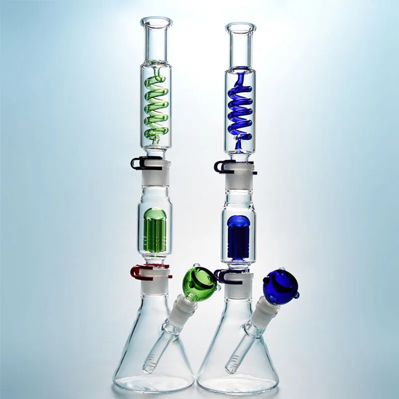 Glazen Bong Condensor Coil Freezable Glass Water Bongs Diffused Downstem Bouw een Bong Beker Bongs met 6 Arms Tree Percolator Ill08