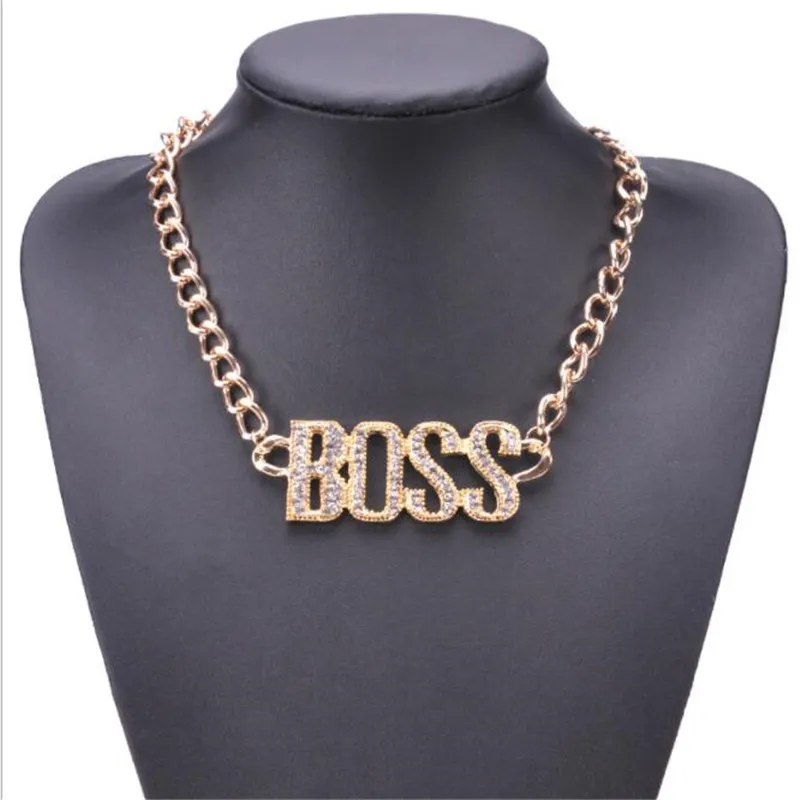 Punk Boss Letter Clavicle Halsband Fashion Design Personlighet Män Kvinnor Halsband Nattklubb Populära Märke Unisex Halsband