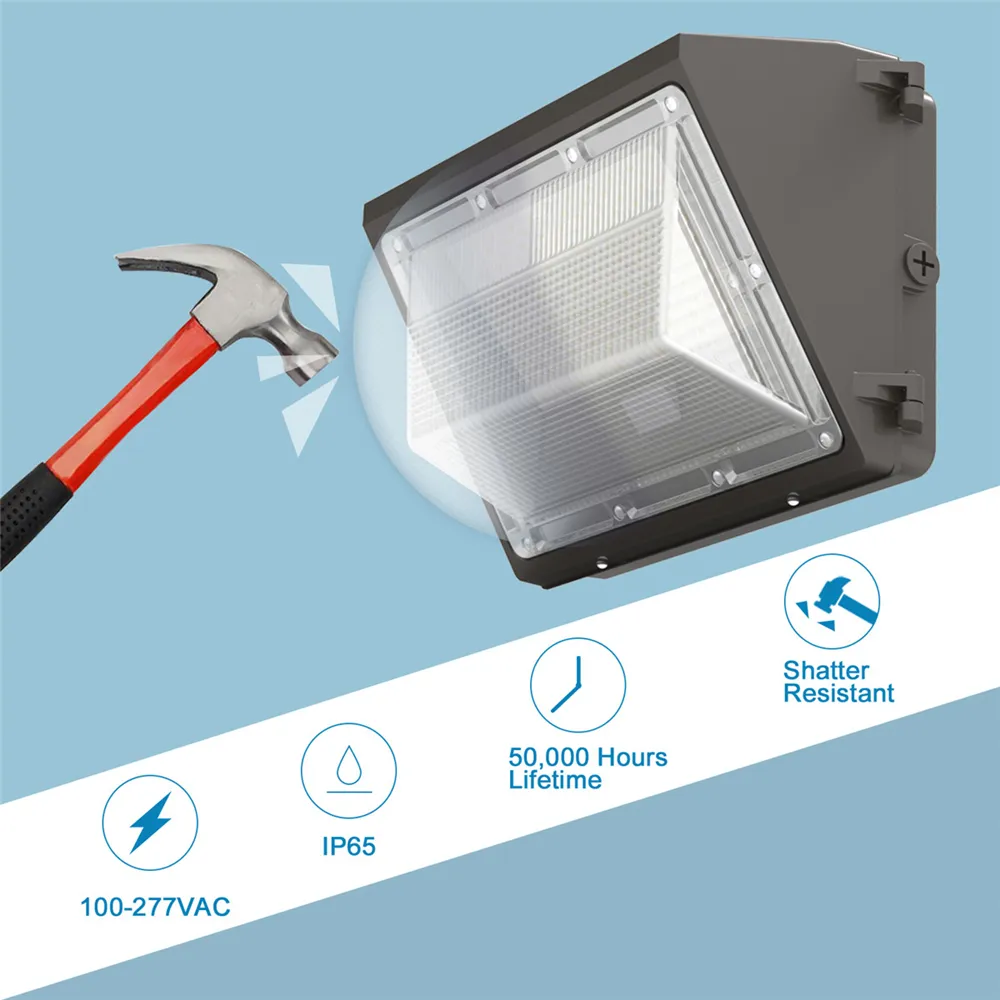 Przemysłowe urządzenie oświetleniowe ETL Photoceells Outdoor LED Wall Pack Lampa 120W IP65 5000K światła powodziowe oszczędności energii