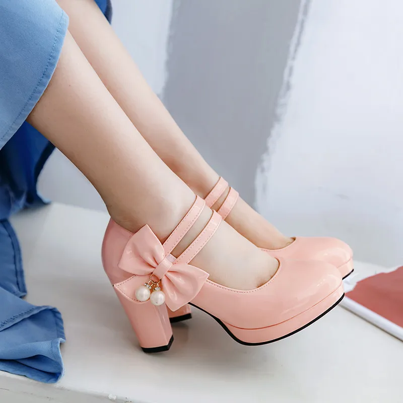 YMECHIC Summer 2020 New Fashion Party Wedding Bride Mary Jane Shoes High Heels Platform Pumps Bowtie Hook Loop Block Heel Shoe