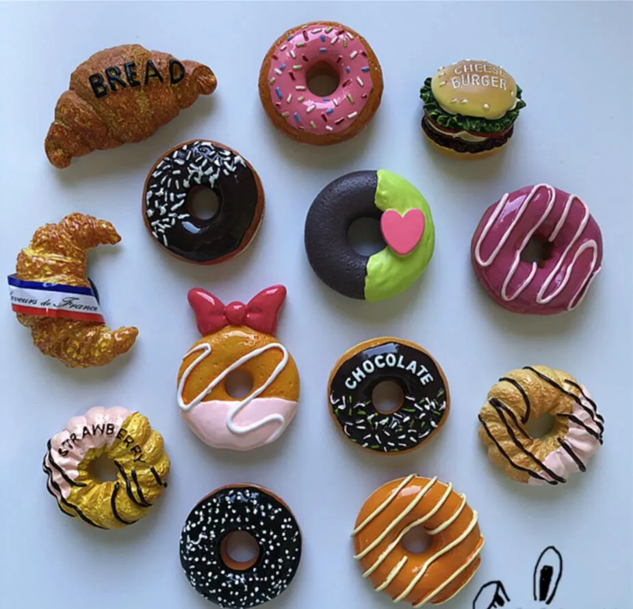 Fridge Magnets Cartoon dessert Chocolate Strawberry doughnut bread hamburger resin refrigerator stickers