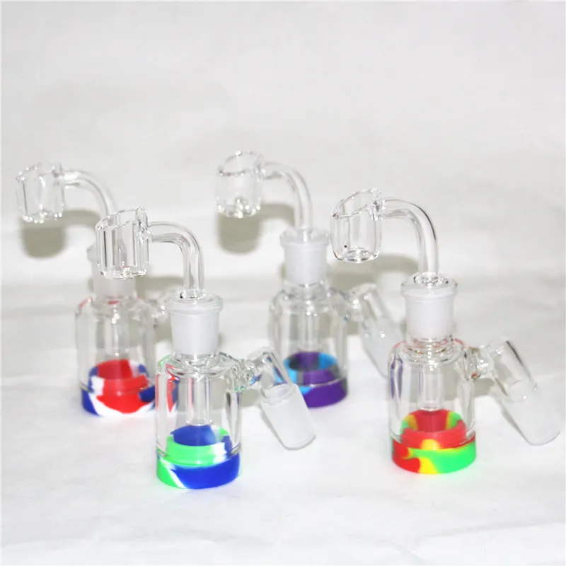 Narguilés 14mm 18mm Glass Ash Catcher Silicone Bong Pipes à eau avec 3,2 pouces 7ml Container Reclaimer Épais Pyrex Ashcatcher pour fumer