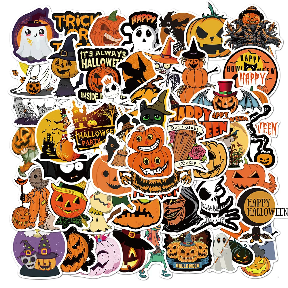 4 Stijl Halloween 50 stks / set Poster Klein waterdicht Skateboard Stickers voor Notebook Laptop Flessenhelm Auto Sticker PVC Gitaar Decals