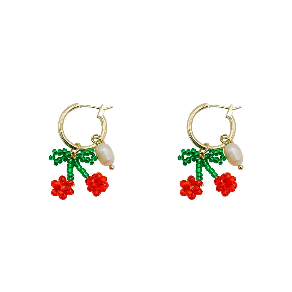 2020 mode fait à la main perlé cerise Orange citron fruits boucles d'oreilles pour femmes filles femme mode déclaration bijoux