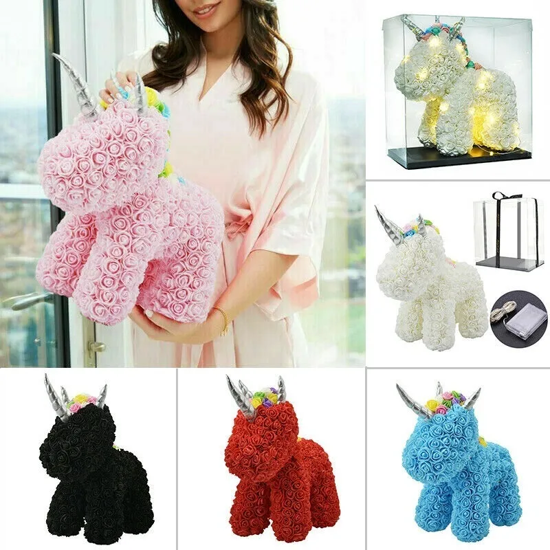 Schöne LED Rose Einhorn Seifenschaum Künstliche Blumen Spielzeug Einhorn in Geschenkbox Hochzeit Valentinstag Geschenke für Mädchen Dropshipping T200509