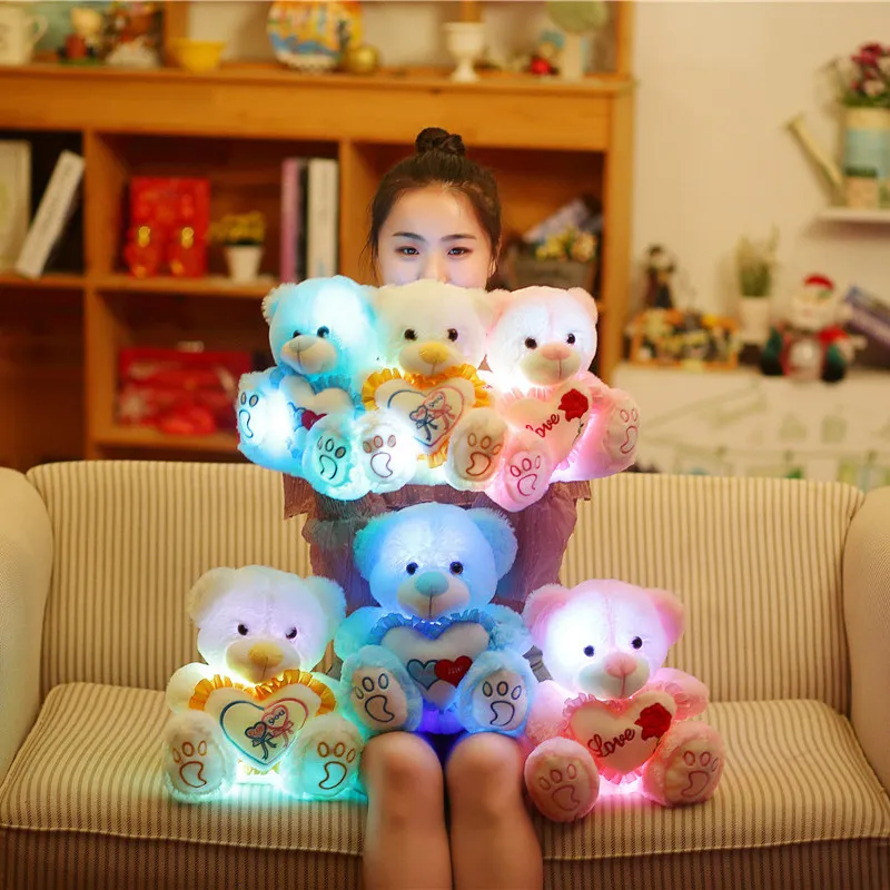 1 st 25/30 CM Light Up LED-nalle Plyschleksak Färgglada gosedjur Glödande självlysande björnar Dockor Kuddpresenter för barn Flickor