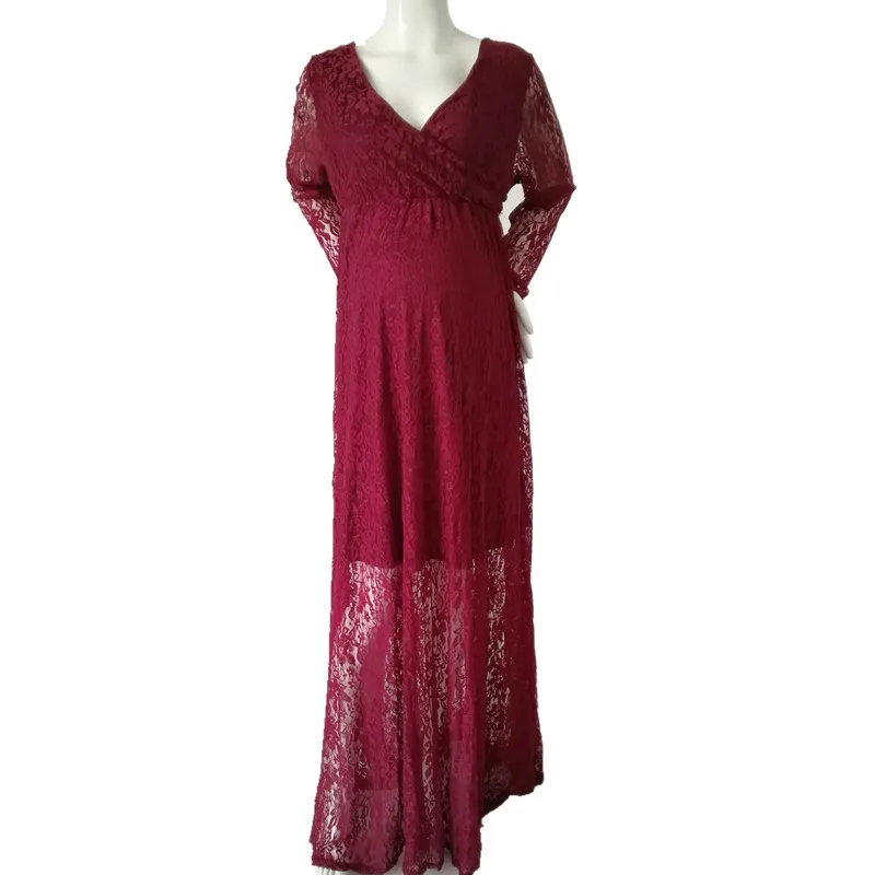 burgundy lace mesh overlay maternity maxi dress PinkBlush Magenta Lace Mesh Overlay Maternity Maxi Dress
