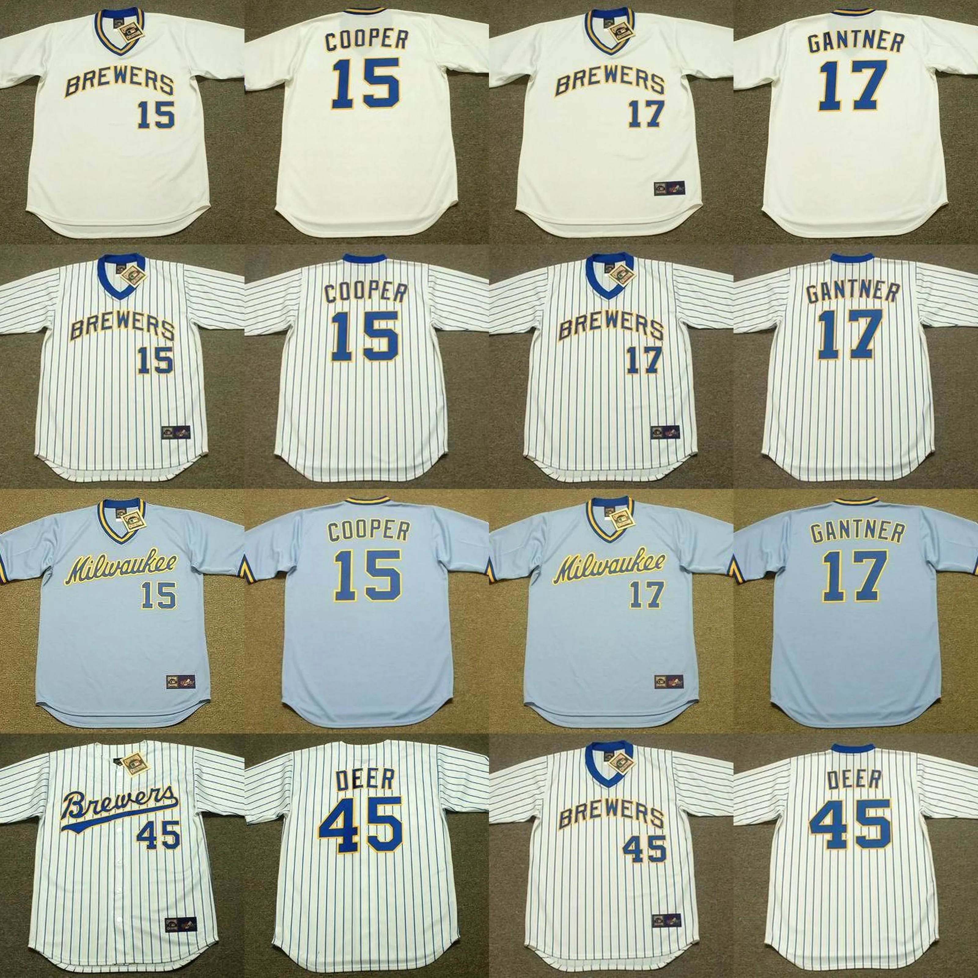 Milwaukee 20 Gorman Thomas 15 Cecil Cooper 17 Jim Ganer 45 Rob Deer 24 Ben Oglivie 44 Hank Aaron Throwback Baseball Jersey