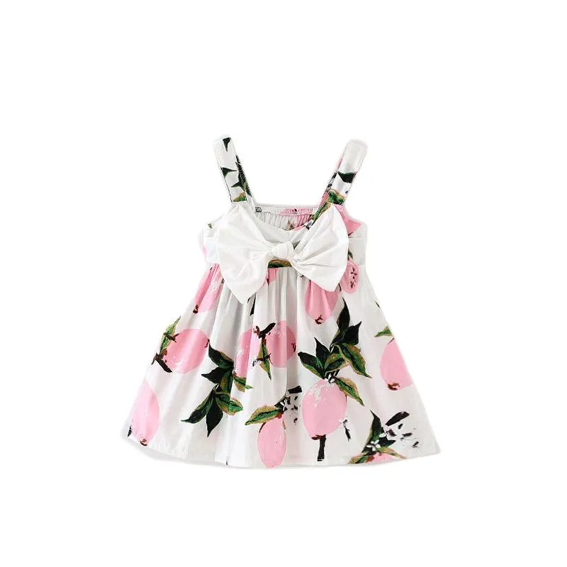 Bébé fille rose et jaune couleur citron robe enfants filles vêtements sangle noeud noeud robes tenue