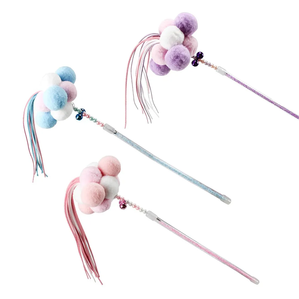 Rolig kattleksaker Handgjord Fairy Stick Tassel Feather Bell Plush Ball Pet Supplies