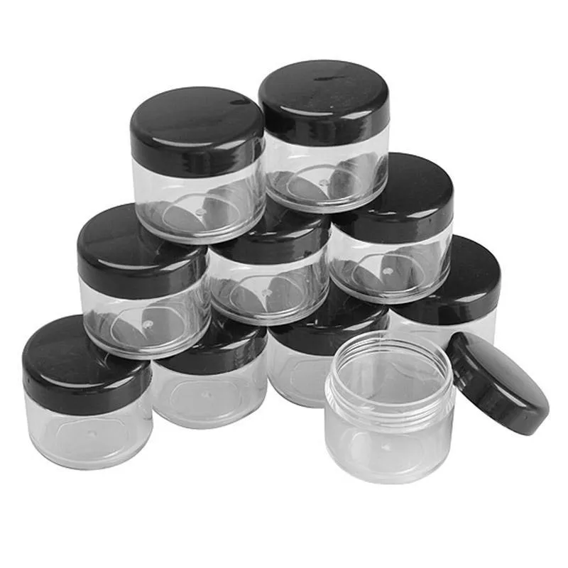 Durchsichtiges Plastikglas, 10 Stück, Kunststoff-Aufbewahrungsbox, 20 g, für Nagelkunst, Kosmetik, Perlen, Edelsteine, Etui, Flaschentopf, Make-up-Box, Reiseflasche