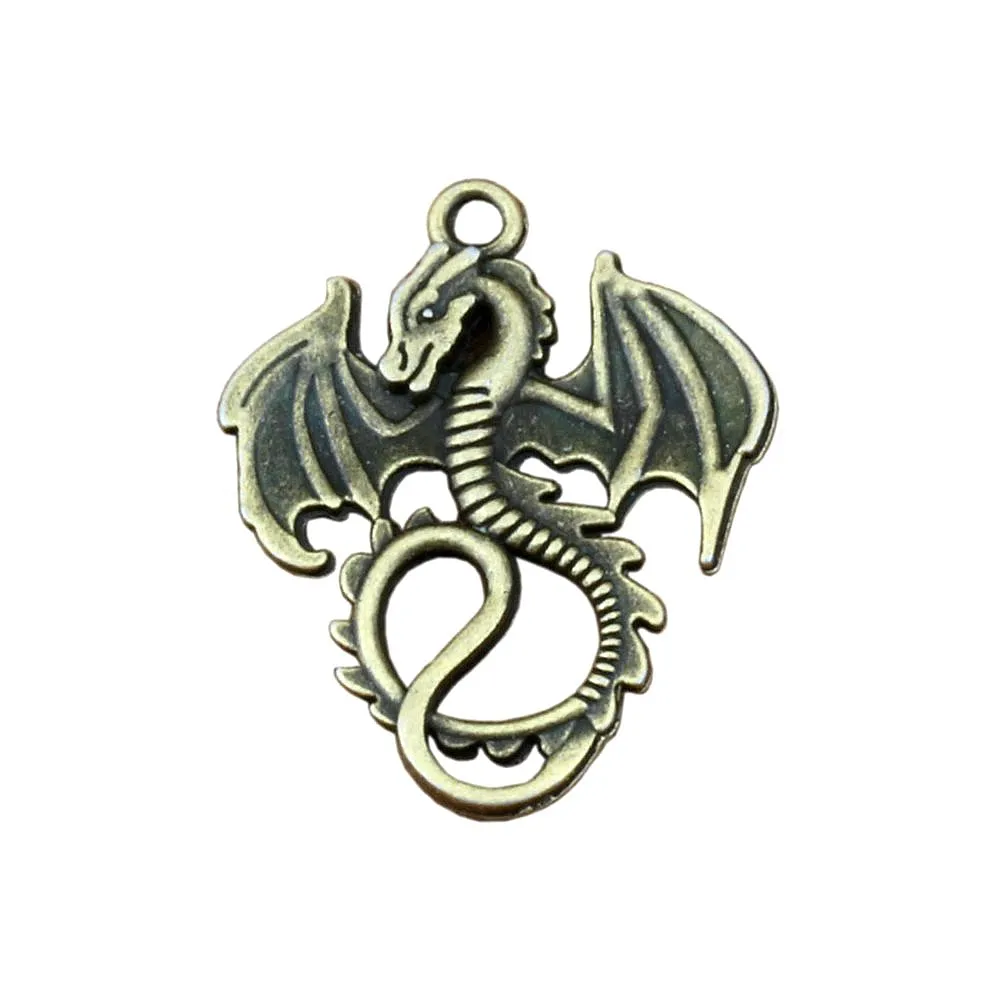 50 Antique Bronze Dragon Charms Z Grawerem For DIY Jewelry Making 27