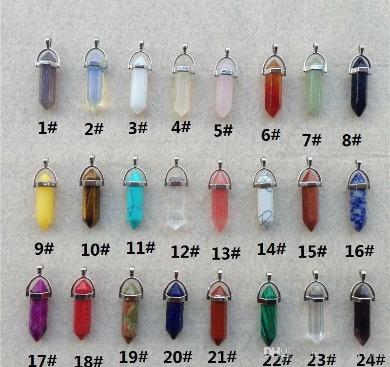 Bullet Shape Real Amethyst Natural Crystal Quartz Healing Point Chakra Bead Gemstone Opal stone Pendant Chain Necklaces Jewelry WCW082