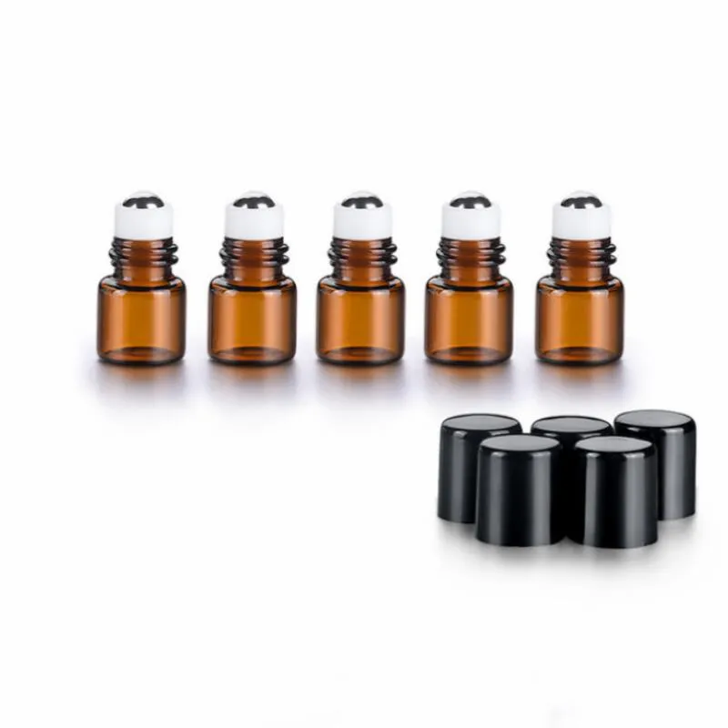 Wholesale 1ml 2ml Metal Roller Bottles For  Oils Mini Glass Roll On Bottles With Black Lid LX2878