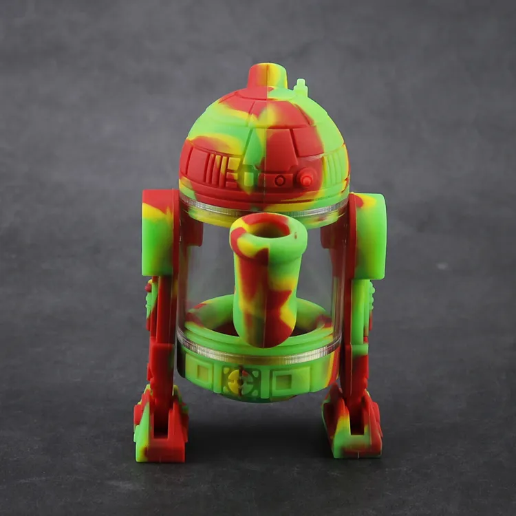 Cookahs Robot Design Mini Bongs Съемный силиконовый Современный Стекло Вода Бонг 14 мм Чаша Защищать Чехол Очки Курящие Трубы Упаковка