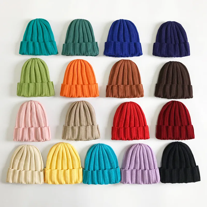 M285 outono inverno mulheres de malha chapéu crianças quentes gorros crânio tampão crianças chapéu de malha 17 cores