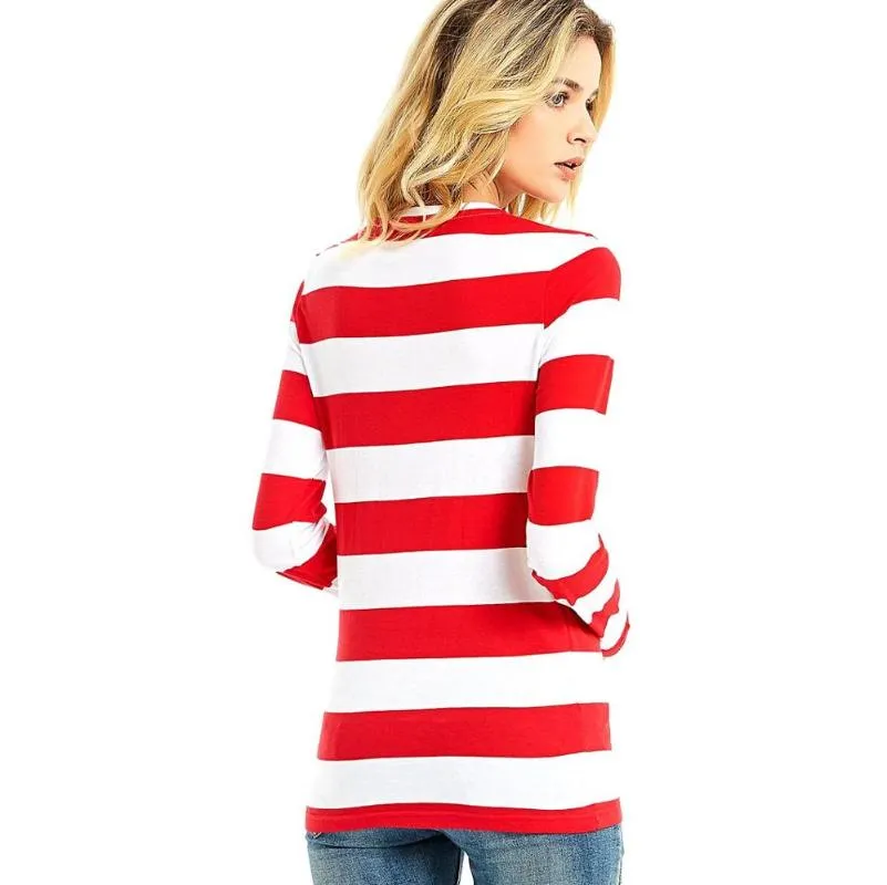 Red white striped long shop sleeve shirt