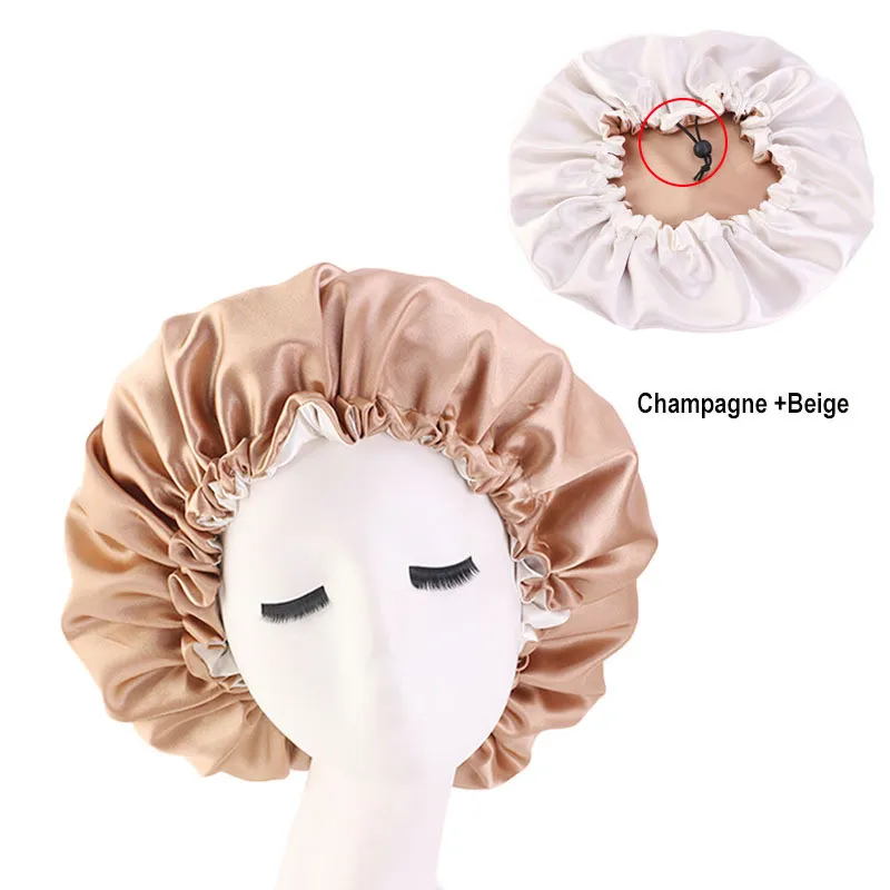 50PCs Extra Long Satin Bonnet Kepsar För Kvinnor Sömn Cap Bonnets Soft Night Sleep Hair Loose Cap med Wide Band