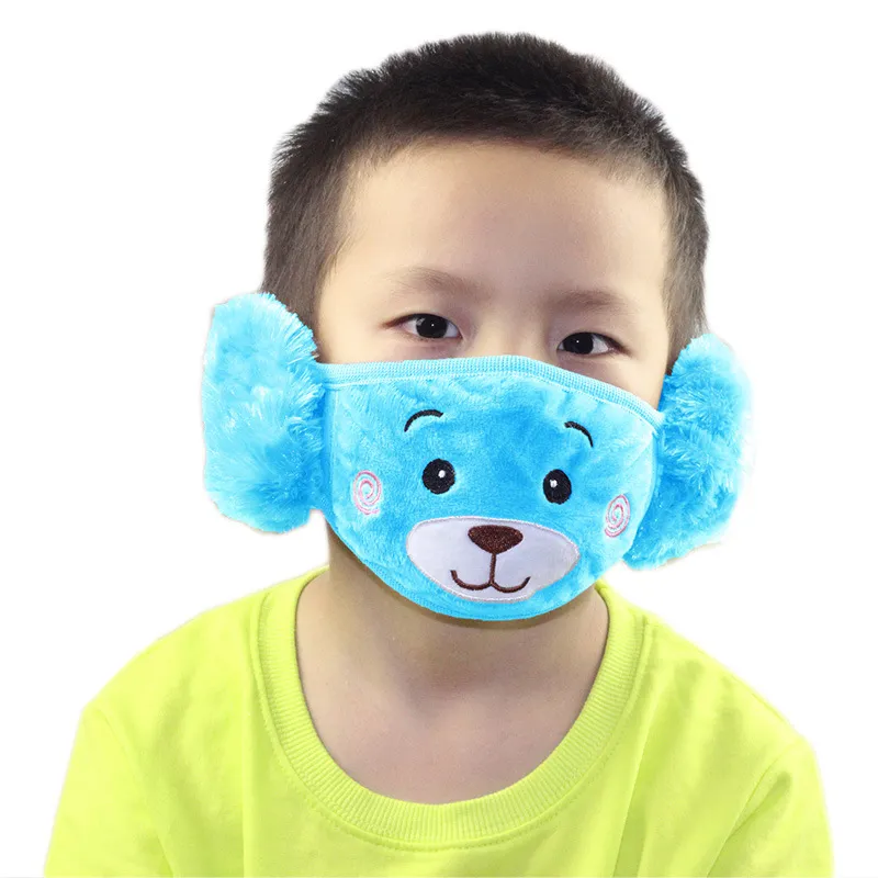 6style 2 In 1 Kids Cartoon Bear Face Mask With Plush Earmuffs Thick And Warm Kids Mouth Masks Winter Mouth-Muffle GGA3660-2