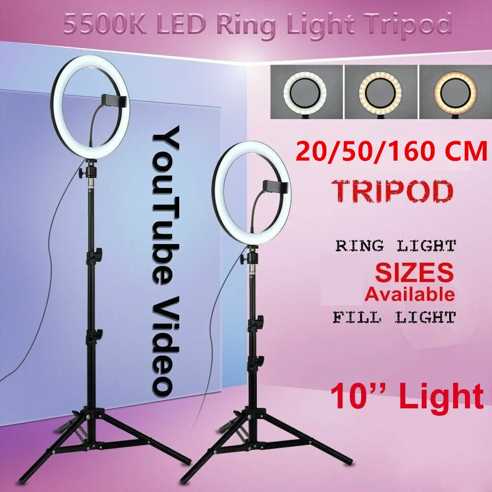 삼각대로 10 인치 LED 링 라이트 디 밍이 가능한 셀카 램프 youtube 메이크업 셀카 링 빛을위한 카메라 전화 빛