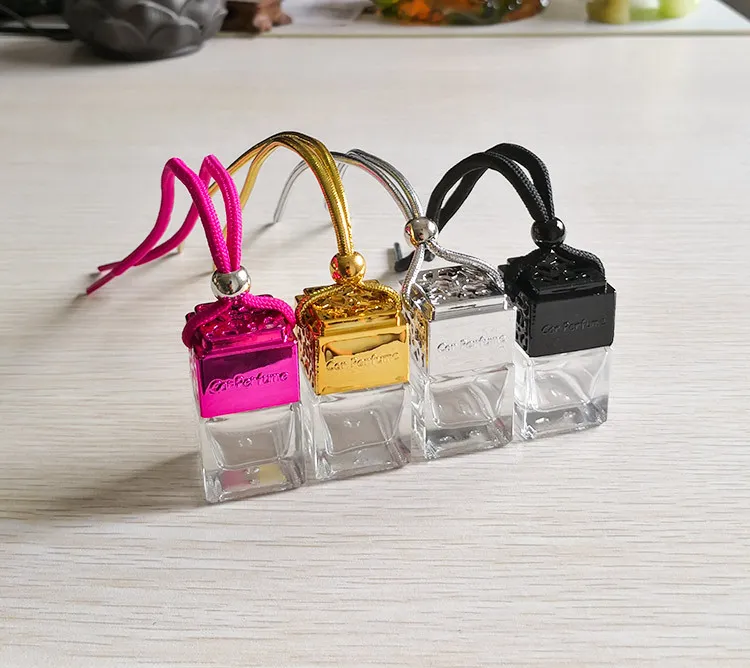 Cube Hollow Car Perfume Bottle Rearview Ornament Hanging Air Freshener For  Oils Diffuser Fragrance Empty Glass Bottle Pendant