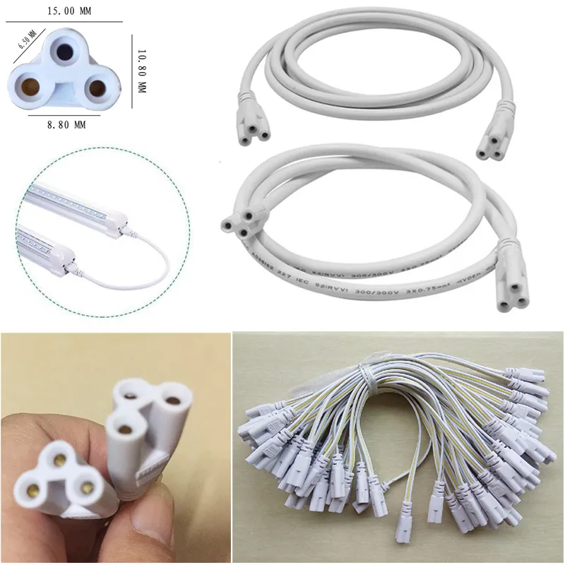 Connettore per accessori per tubi LED a 3 pin Connettore 20 cm 30 cm 50 cm 100 cm 150 cm Trifase T4 T5 T8 Lampada a LED Illuminazione Collegamento Cavo a doppia estremità