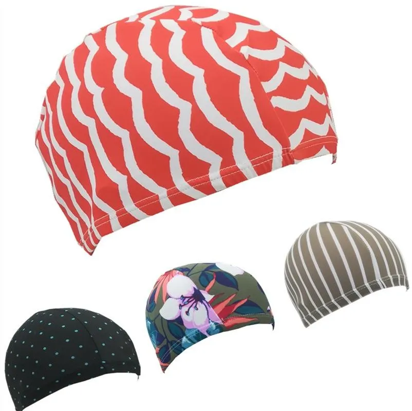 Nylon Swimming Cap Flower Pattern Printing Solid Color Shower Headgear Elastic Suitable Adult Water Proofing Hat Fashion 0 9dm G2