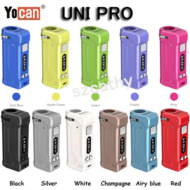 Autêntica Yocan Uni Pro bateria Vape Mods 650mAh Pré-aqueça Baterias VV Ajustável Altura e Largura Para Caber todos os 510 Cartucho de Óleo E Cigarro