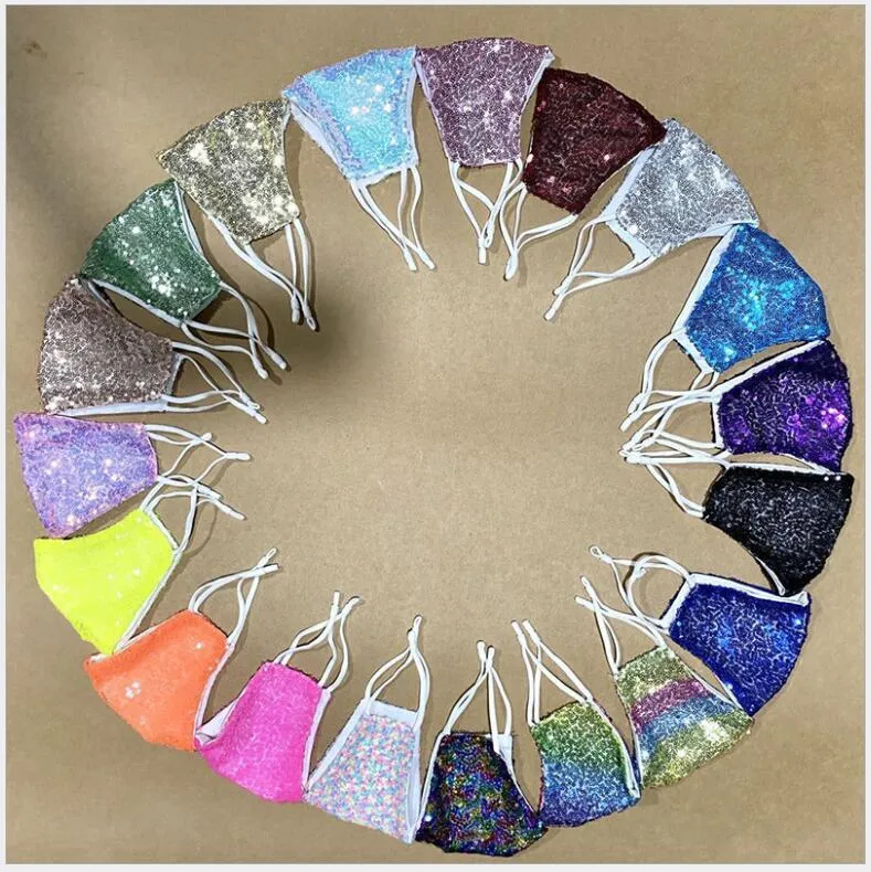 10pcs Bling Bling Face Mask 19 Colors Double Layer Summer Breathable Sunscreen Masks Sequins Cycling Mask Washable Face Masks