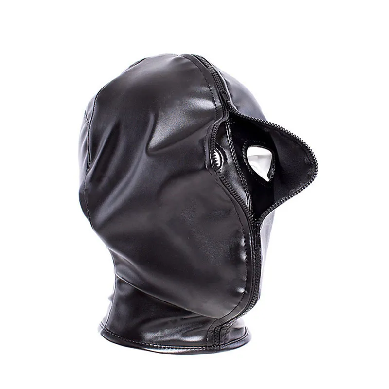 Doppio strato BDSM Bondage Cappuccio Maschera Cerniera chiusa Giocattolo erotico, Maschera oscurante Benda, Imbracatura Cosplay Accessori di Halloween Y200616