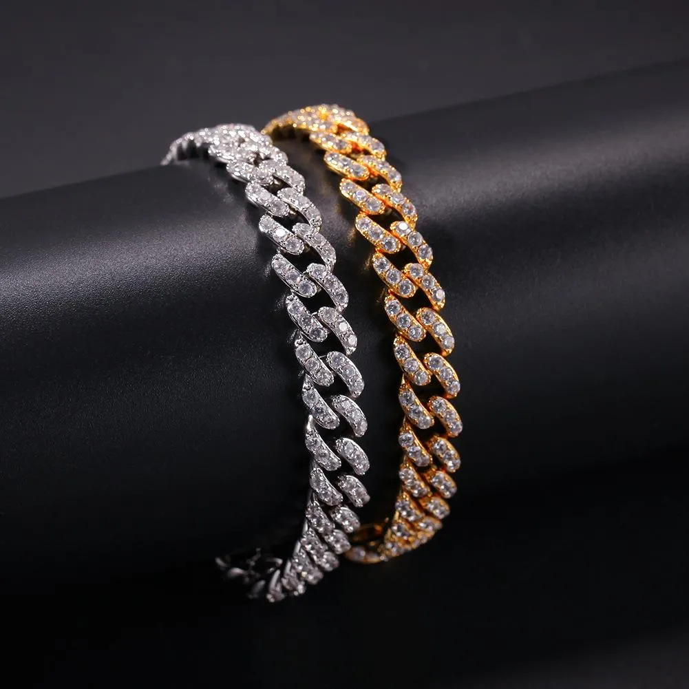 Gilla diamant män hip hop iced out tennis kedja halsband armband wristlet lyx koppar 18k guld plätering kvinnor kubanska länk kropp smycken