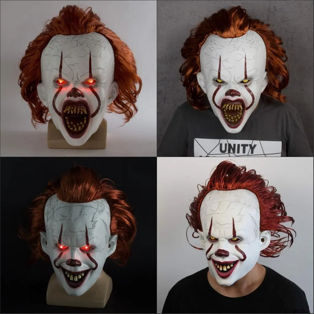 Stephen King's IT LED świecące pełna głowa maska ​​Pennywise Horror Clown Joker Maska Clown Maska Halloween Cosplay Costume Rekwizyty