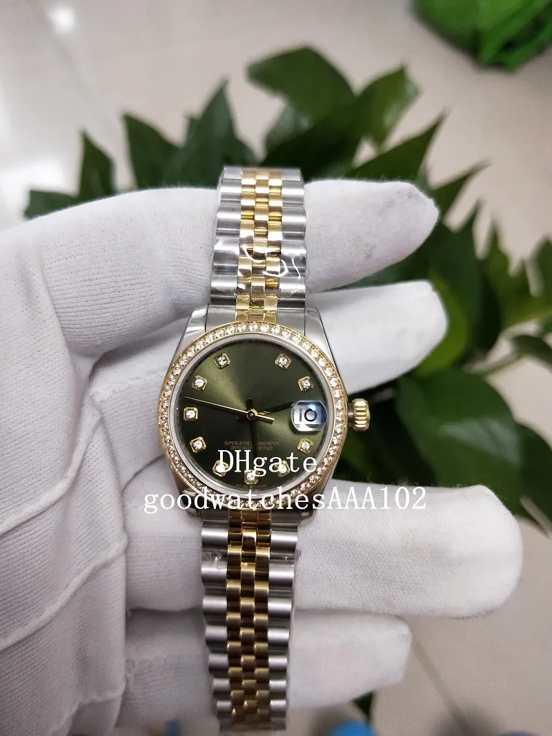 Serie clásica BP 2813 Movimiento 126231 12633 36mm18K Oro rosa Esfera verde Diamante Acero inoxidable Reloj automático para mujer Relojes