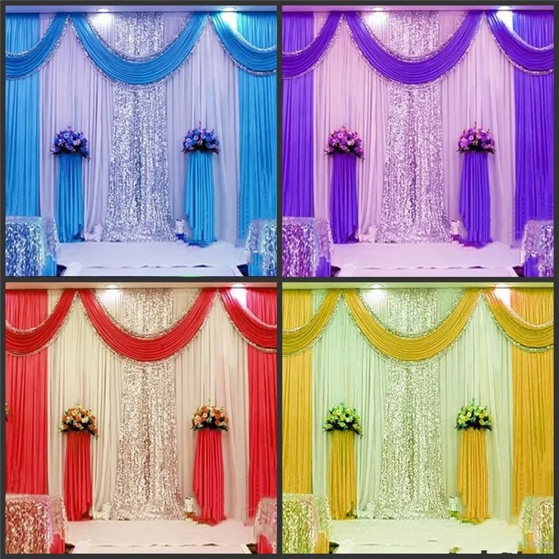 New Arrival 3m * 6m (10FTX20FT) Wedding Backdrop Swag Party Curtain Celebration Stage Performance Tło Drapy z koralikami Cekiny krawędź