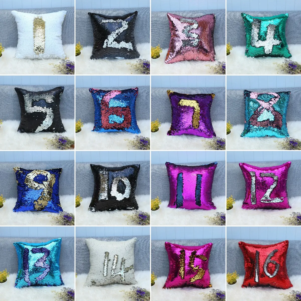 32 färger glitter sequin pillowcase sjöjungfru kudde täcke kudde magisk kasta kuddehus hem dekorativa bil soffa kudde bwc1061