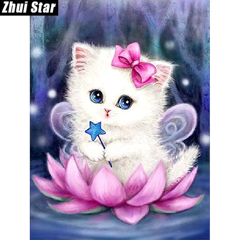 Zhui Star plein carré perceuse 5D bricolage diamant peinture "chat lotus" 3D broderie ensemble point de croix mosaïque décor cadeau VIP