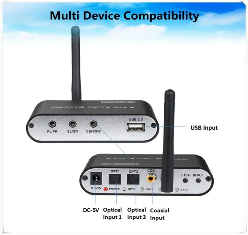 Freeshipping Digital 5.1 EU Audio Decoder Dolby Dts/Ac-3 optisch zu 5.1-Kanal RCA Analogkonverter Sound Audio Adapter Verstärker Konverter