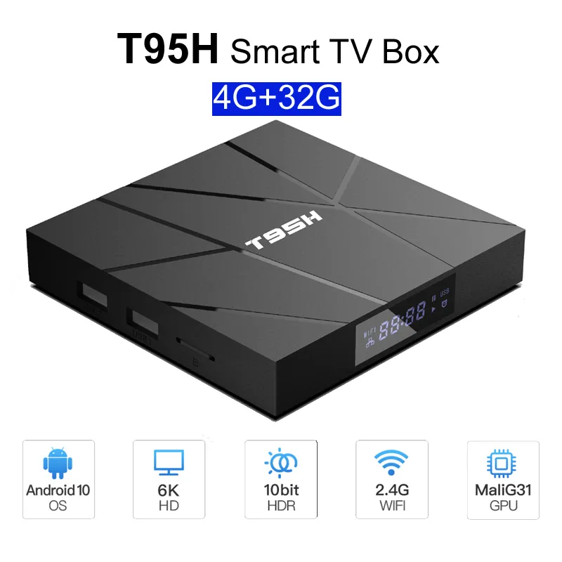 T95H Android 10.0 Smart TV Box 4GB RAM 32GB 64GB ROM Allwinnner H616 2.4G wifi 6K HD dekoder z pilotem