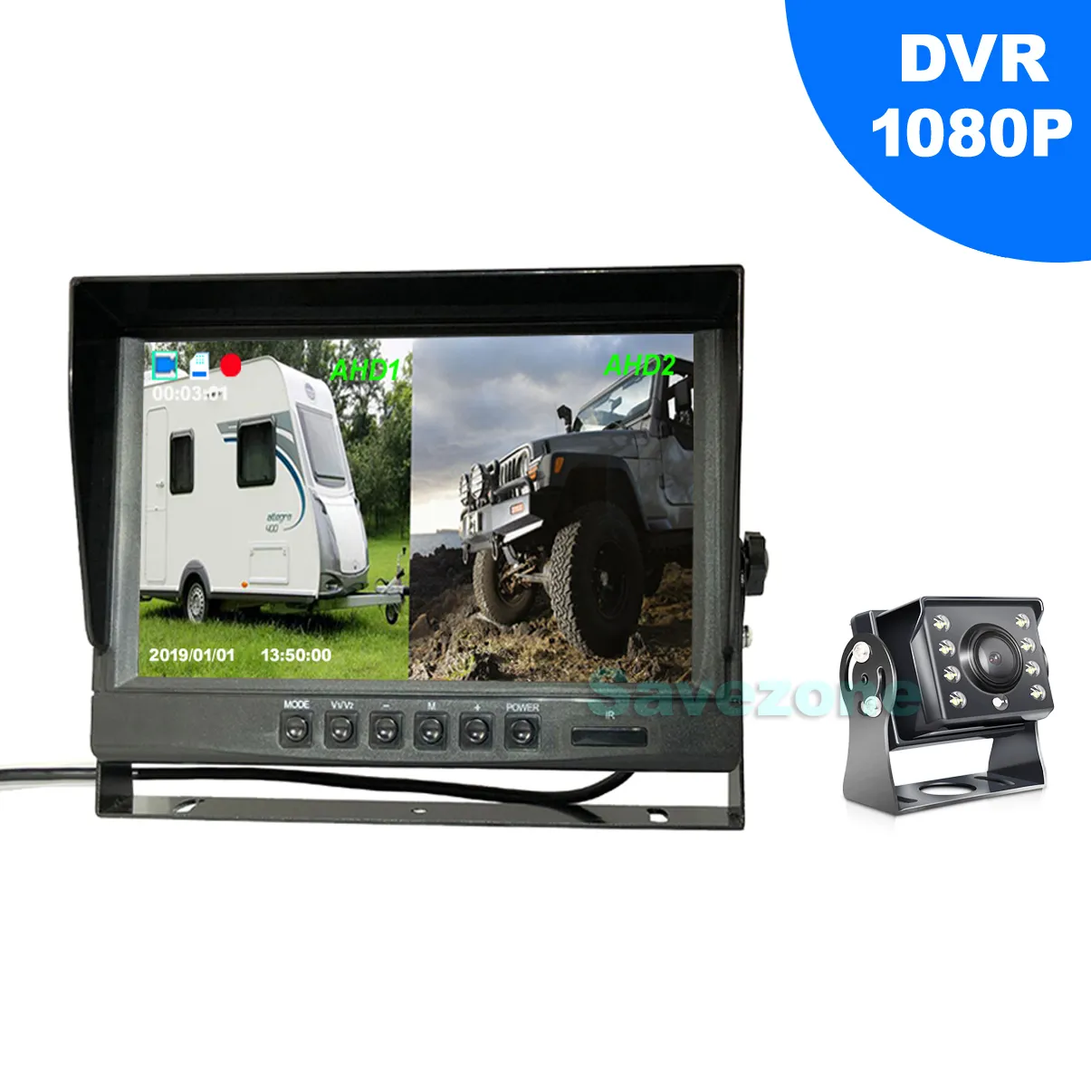 9 "IPS HD HD Coche Vista posterior Recorder DVR Monitor + AHD 1080P 8LED IR IP69K Kit de cámara de respaldo inversa 4Pin para RV BUS Camión Trailer