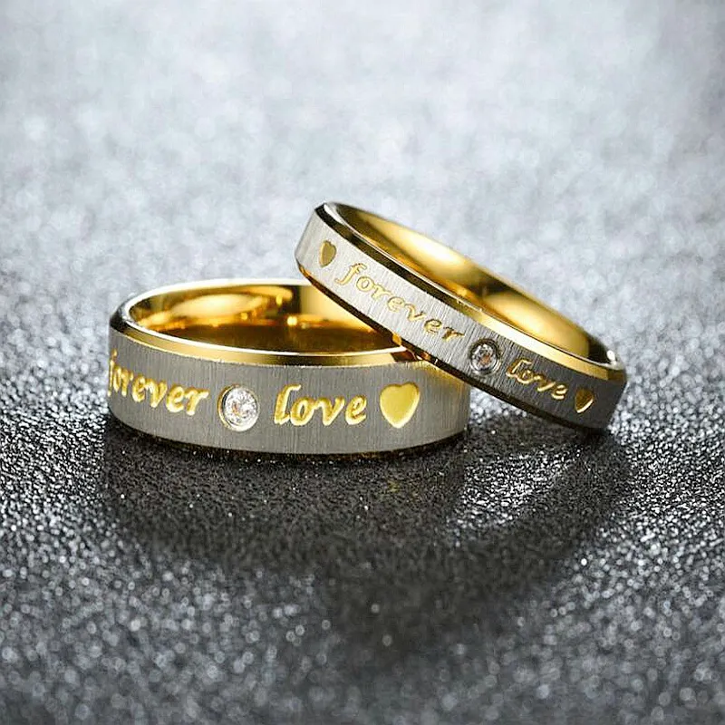 Rostfritt stål diamantpar ringar för evigt kärlek vigselring för män och kvinnor män hiphop mode smycken