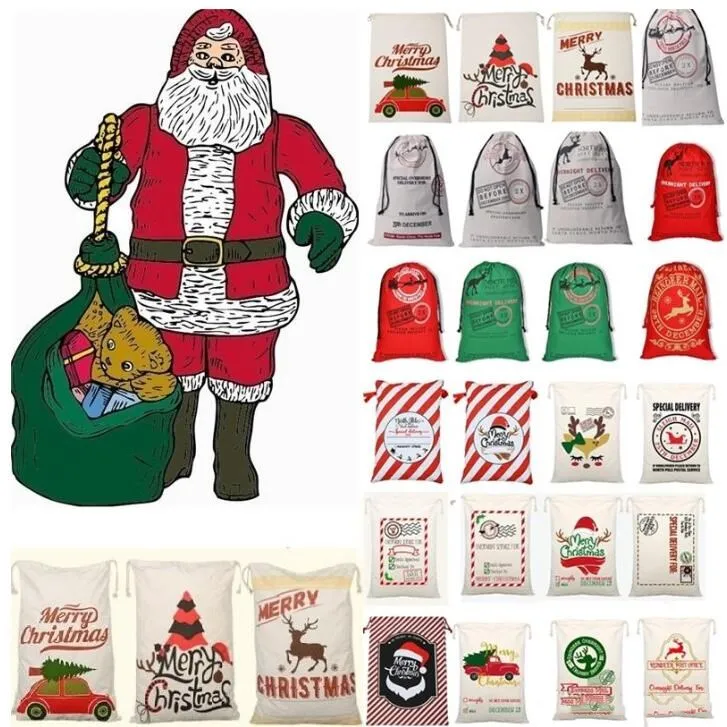 Monogrammable Santa Sack Tassen Kerst Canvas Trekkoord Pouch Rendiers Present Bag Xmas Candy Geschenken Tassen Handtassen Decoraties E Packet A7619
