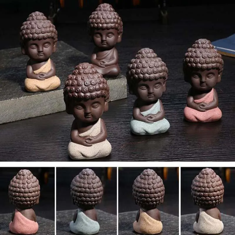 Home Decoration Tea Set Cute Small Buddha Statue Monk Figurine Mandala Tea Pet Resin Crafts Decorative ceramic Ornaments