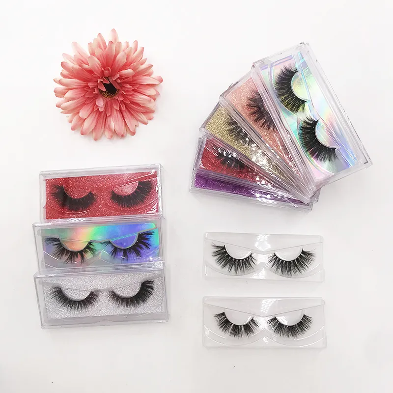 3D Mink Eyelashes Natural Length Cruelty Free Full Strip Lashes with Free Holographic Rectangle Packaging Box