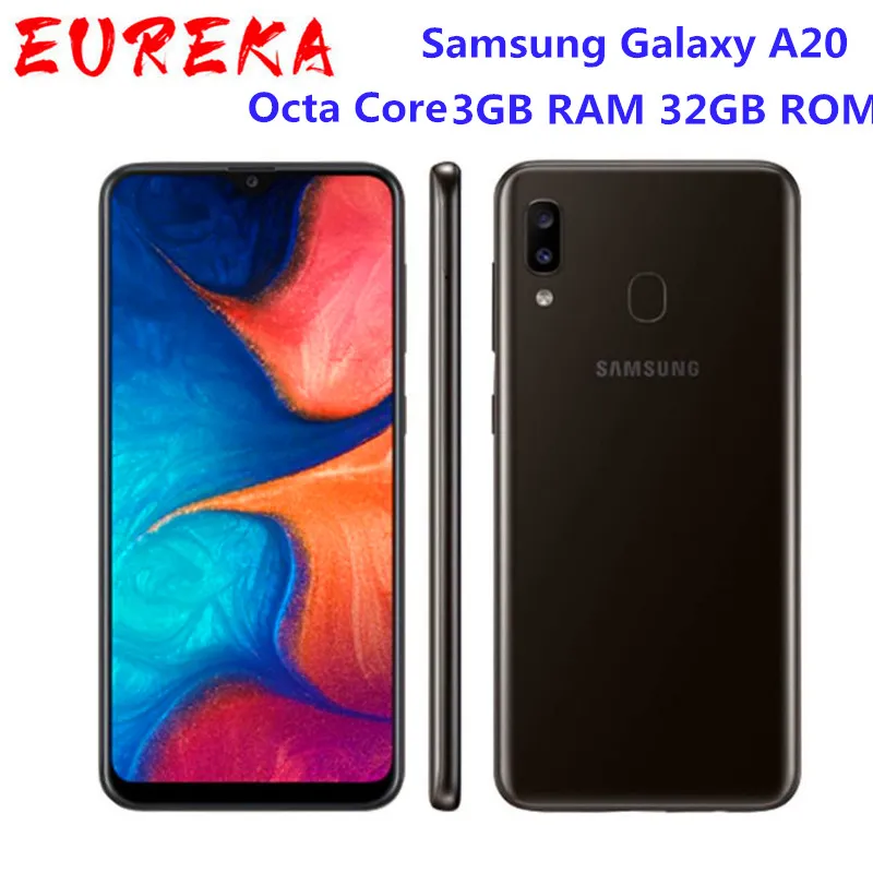 Original Samsung Galaxy A20 Octa Core 3GB RAM 32GB ROM Câmera 13MP Android 9.0 4000 MAH Single SIM Telefone