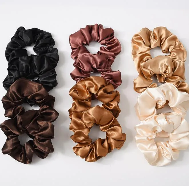 Scrunchies Hairbands Solid Satin Hair Bands Large intestine Hair Ties Ropes Girls Ponytail Holder Hair Accessories 6 Designs BY1575