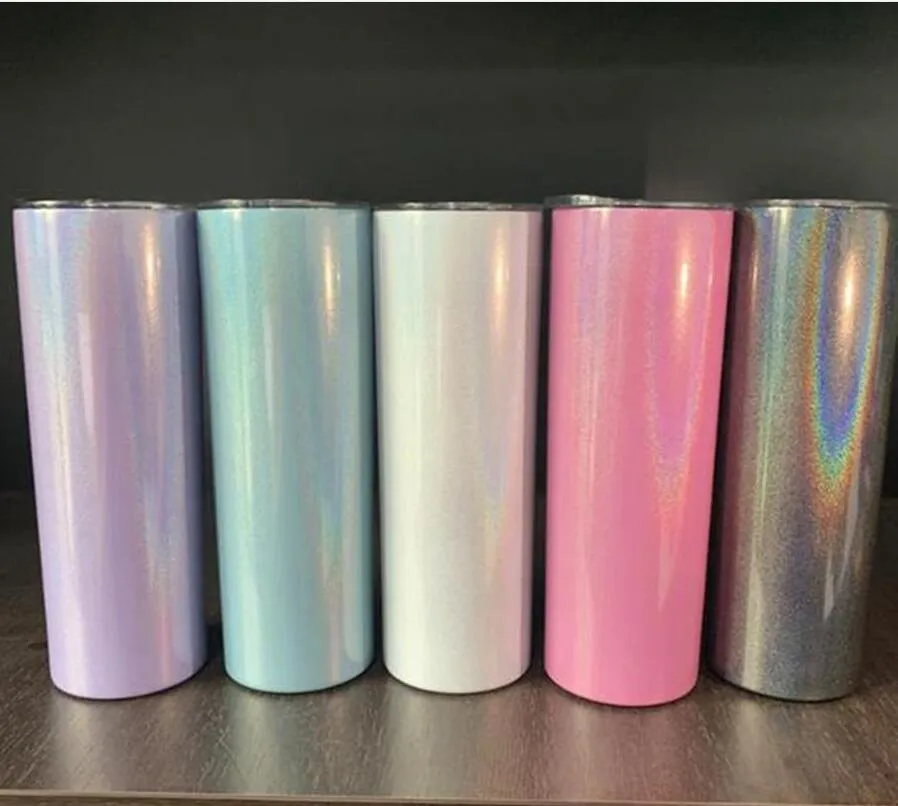 Tumblers Glittering Skinny Mug Tumbler Stainless Steel Double Wall Car Caps Vacuum Insulated Straight Cup Bottle Glass With Lid LSK911
