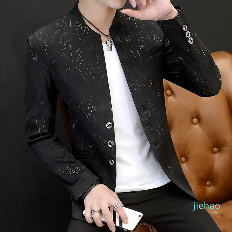 Mode – Herren-Blazer mit lässigem Kragen, Outdoor-Slim-Fit-Jacke, langärmelig, jugendlich, hübscher Trend, schlanker Blazer mit Print2976