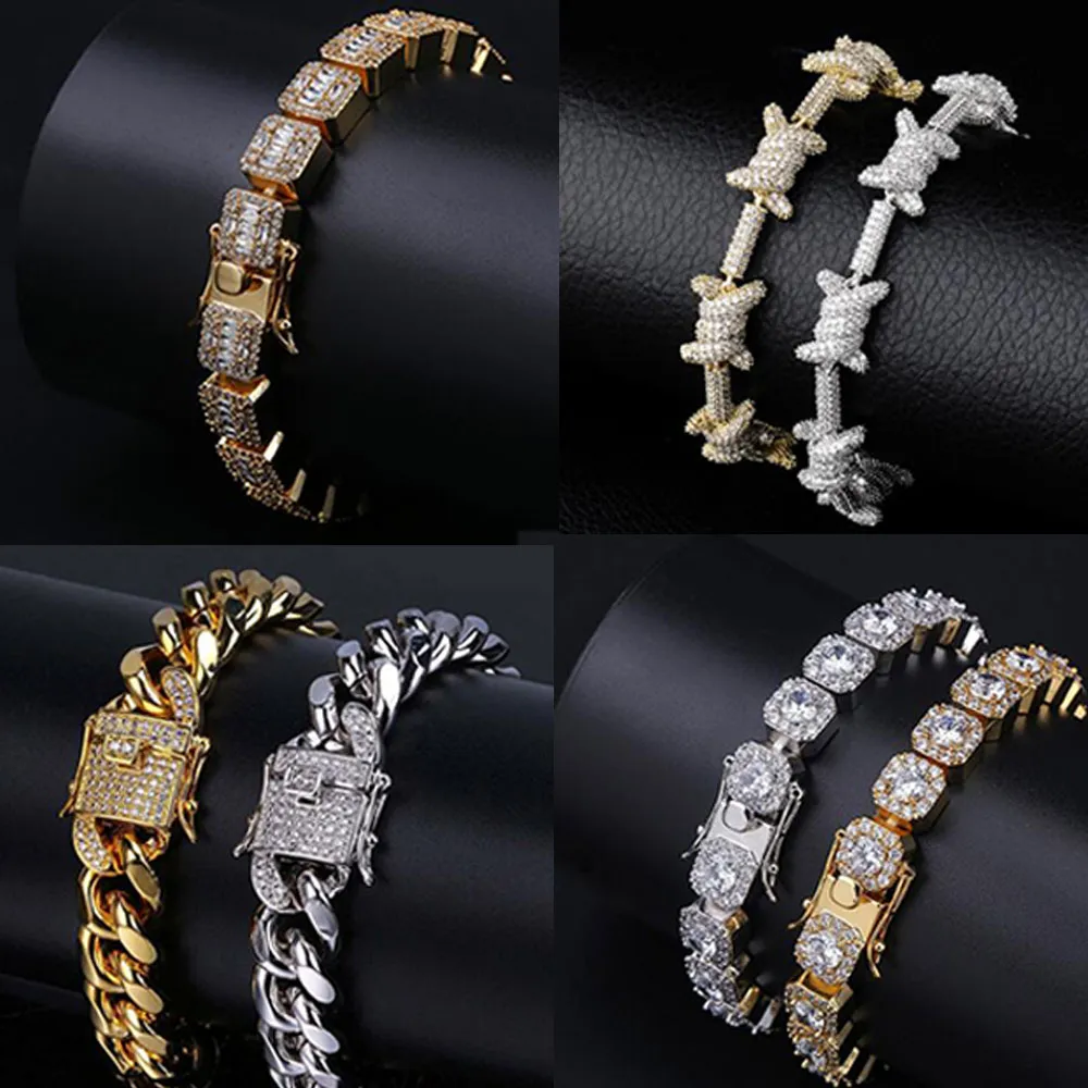 14K Gelado Pulseiras de Ouro Mens Hip Hop Jóias Cool CZ Pedra Luxo Deisnger Cubic Zirconia Hip Hop Bracelet presentes