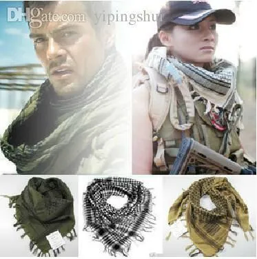 Toptan-Ordu Askeri Taktik Unisex Arap Shemagh keffiyeh Pamuk Şal Eşarplar Av Paintball Baş Eşarp Yüz Mesh Çöl bandanas