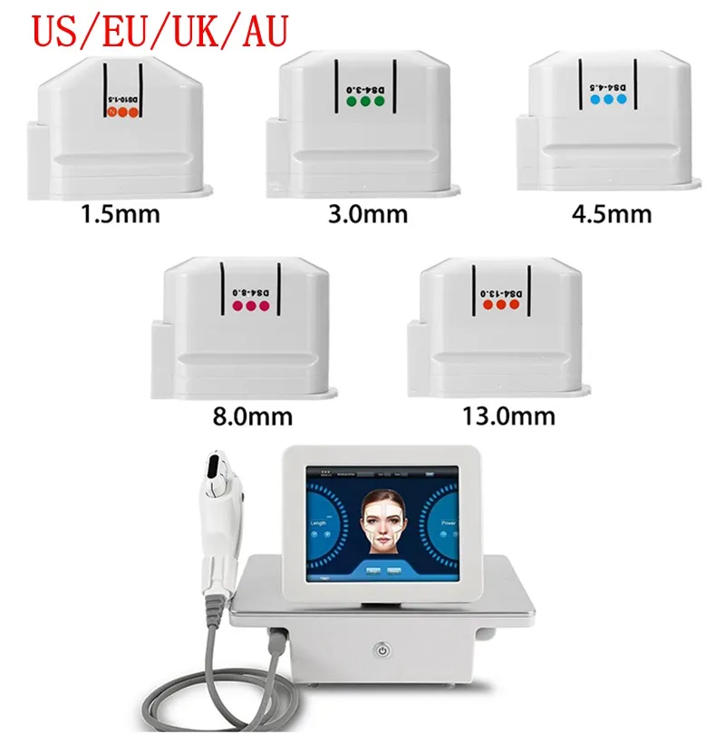 전문 휴대용 고강도 집중 초음파 초음파 HIFU 기계 피부 리프팅 얼굴 강화 5 카트리지가있는 뷰티 스파 살롱 10000 플래시